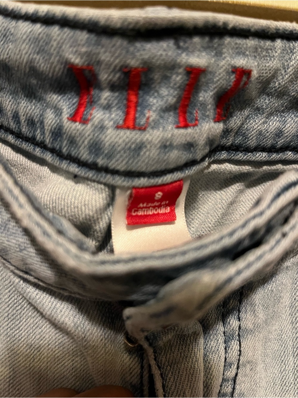 Elle Light Blue Denim Jean Shorts with Red Stitching Detail